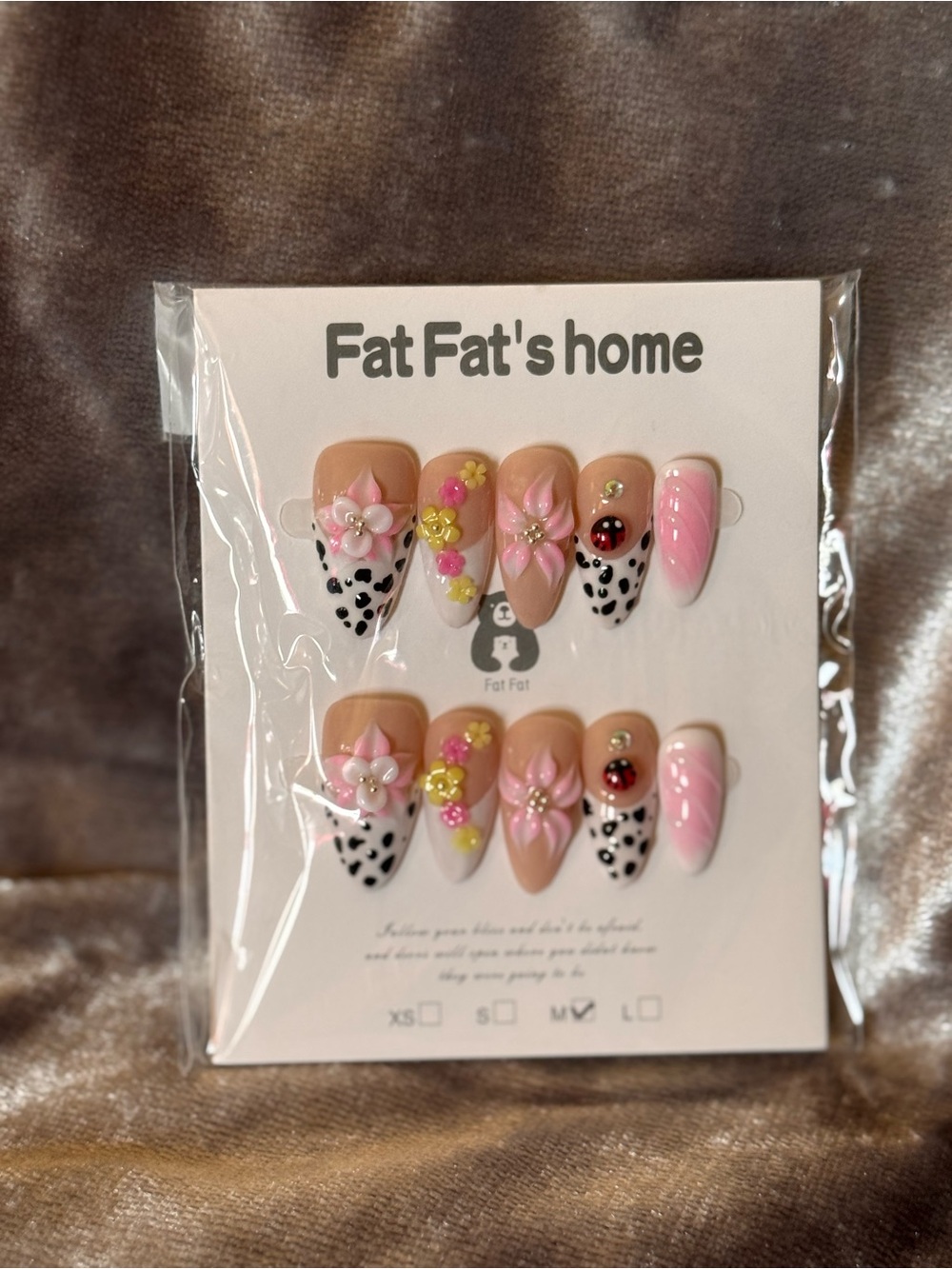 💅#592- Handmade Cow Print French Tip & Floral Design y2k Medium Almond 2.5